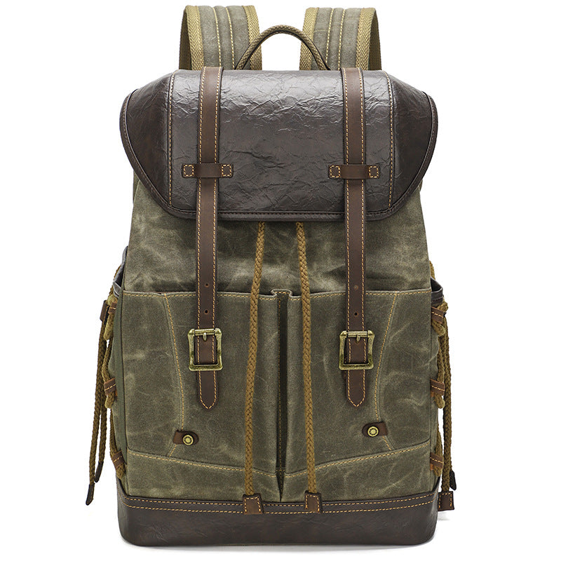 Men's Canvas Oil Wax Waterproof Computer Retro Leisure Backpack