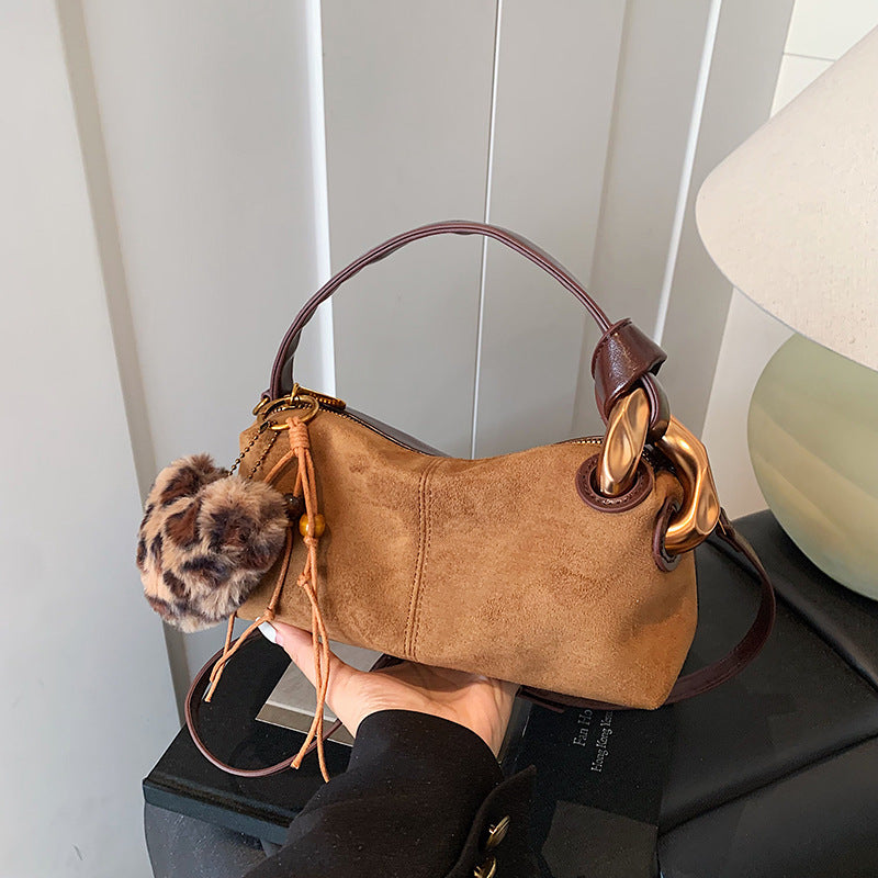 Women's Retro Suede Leopard Print Hand Holding Women's Messenger Bag
