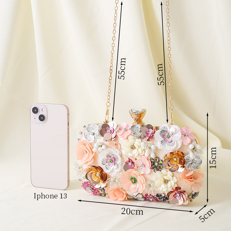 Women's Fashion Handmade Flower Beaded Banquet Portable Dress Dinner Bag