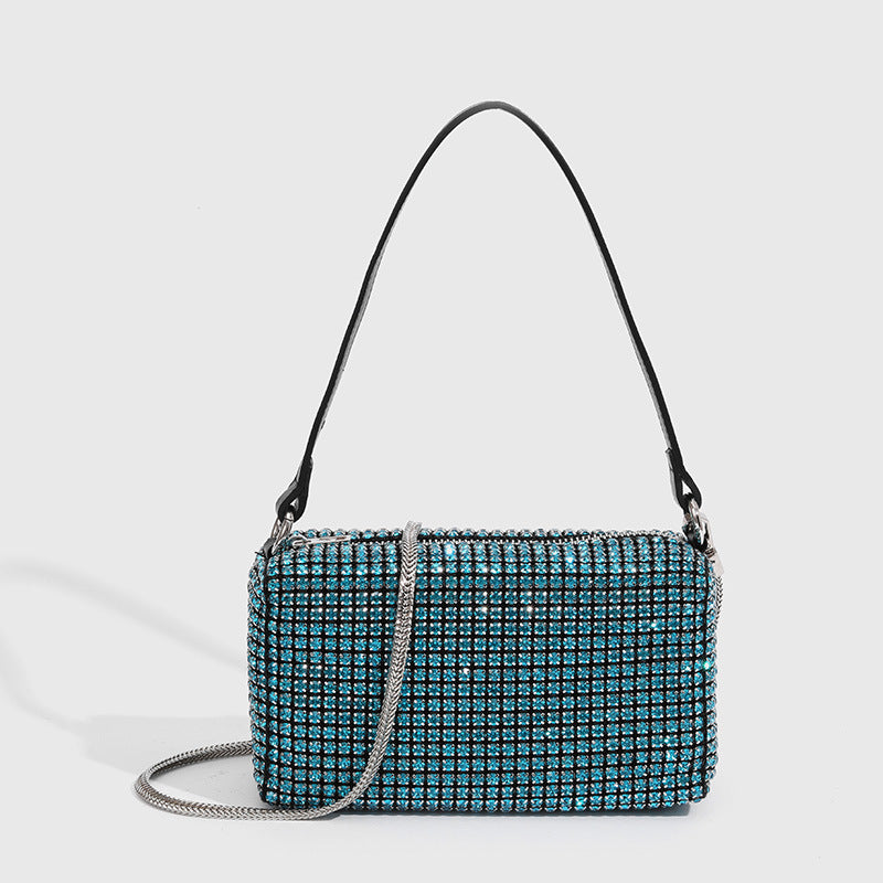 Women's Rhinestone Full Diamond Crystal Underarm Bezel Setting Brick Dinner Light Handbags