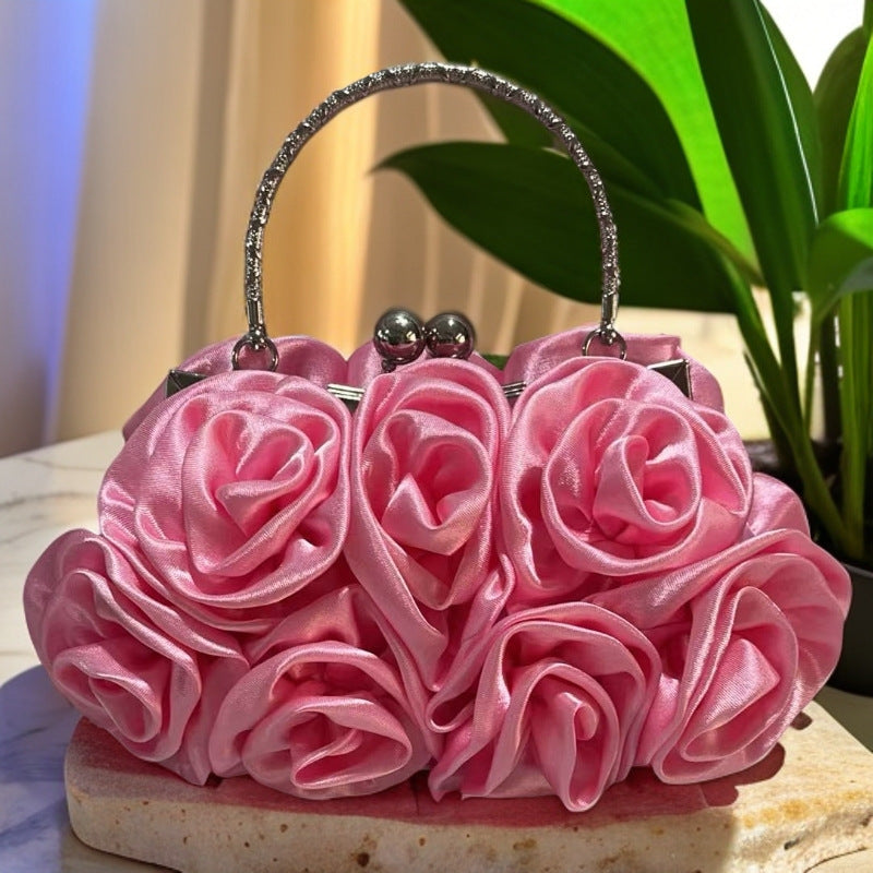 Elegant Satin Cloth With Roses Portable Dinner Bag