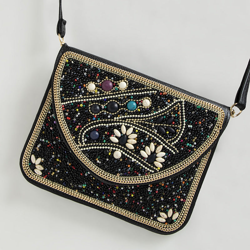 Women's Bohemian Style Bead Ethnic Shell Flower Trip Small Square Bag