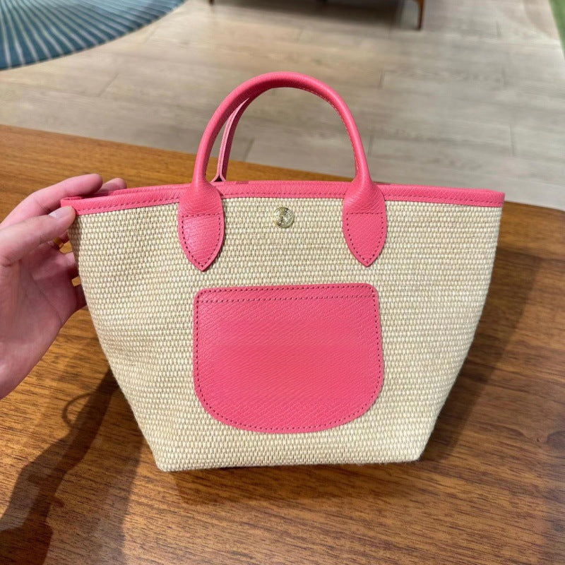 Women's French Dragon Leather Woven Vegetable Basket Large Capacity Fashion Bags
