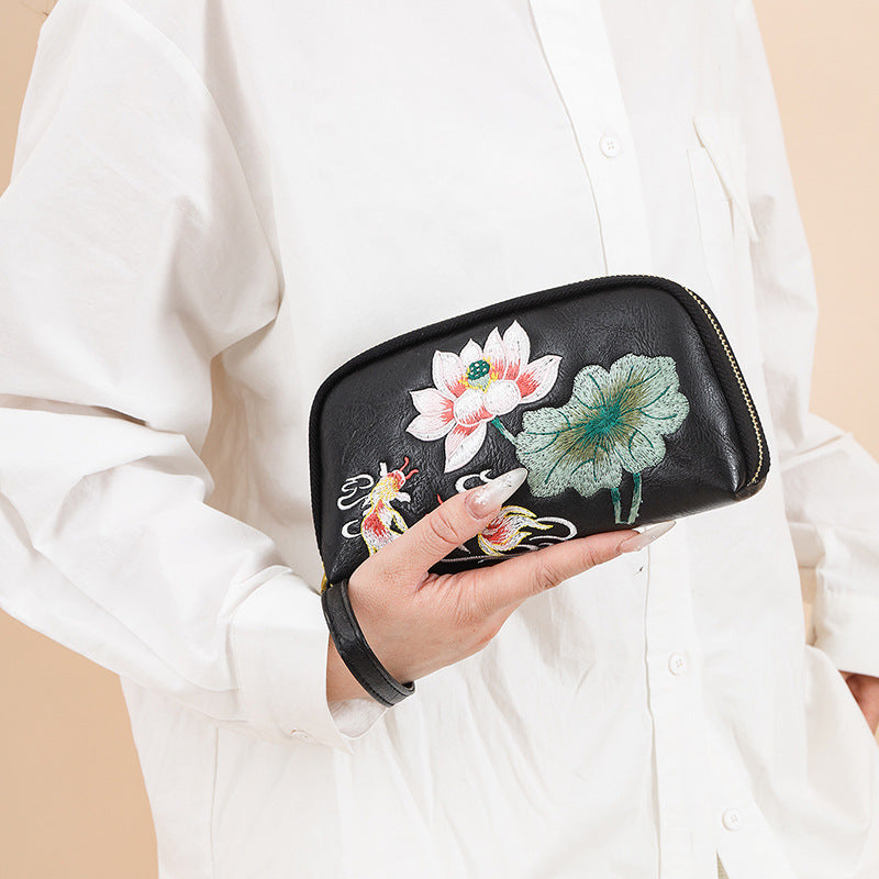 Style Lotus Embroidery Literary Flower Printing Hand Bags