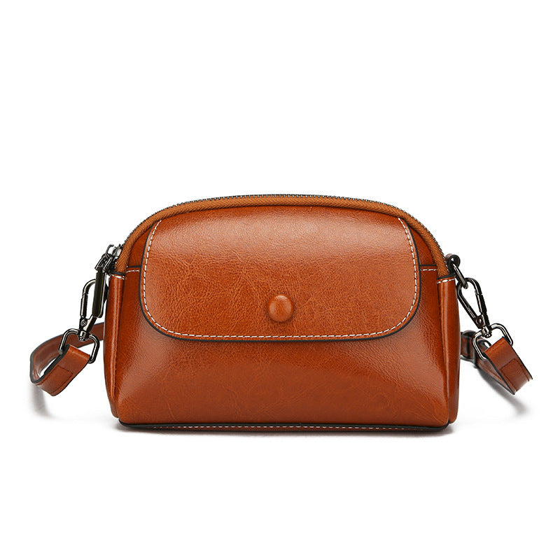 Women's Wax Cowhide Shell Genuine Leather Simple Small Square Bags