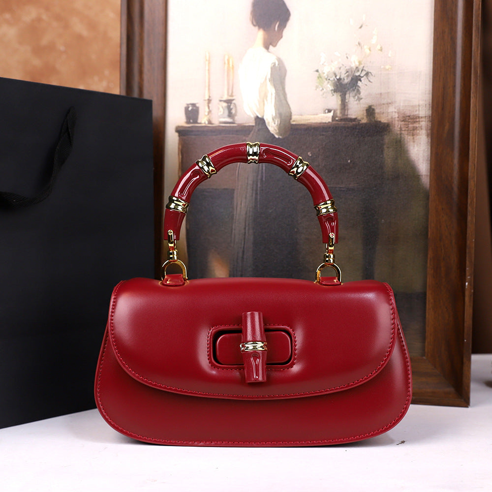 Hand Holding Saddle Bamboo Joint Design Women's Handbag