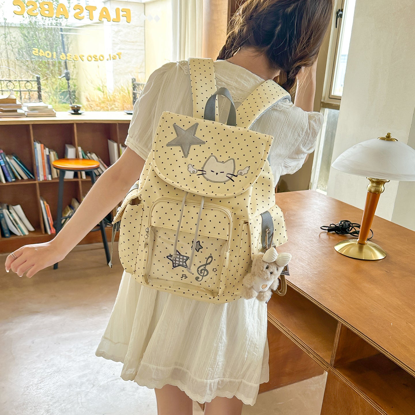 Women's Dot Full Printed Cartoon Fashion Simple College Student Schoolbag