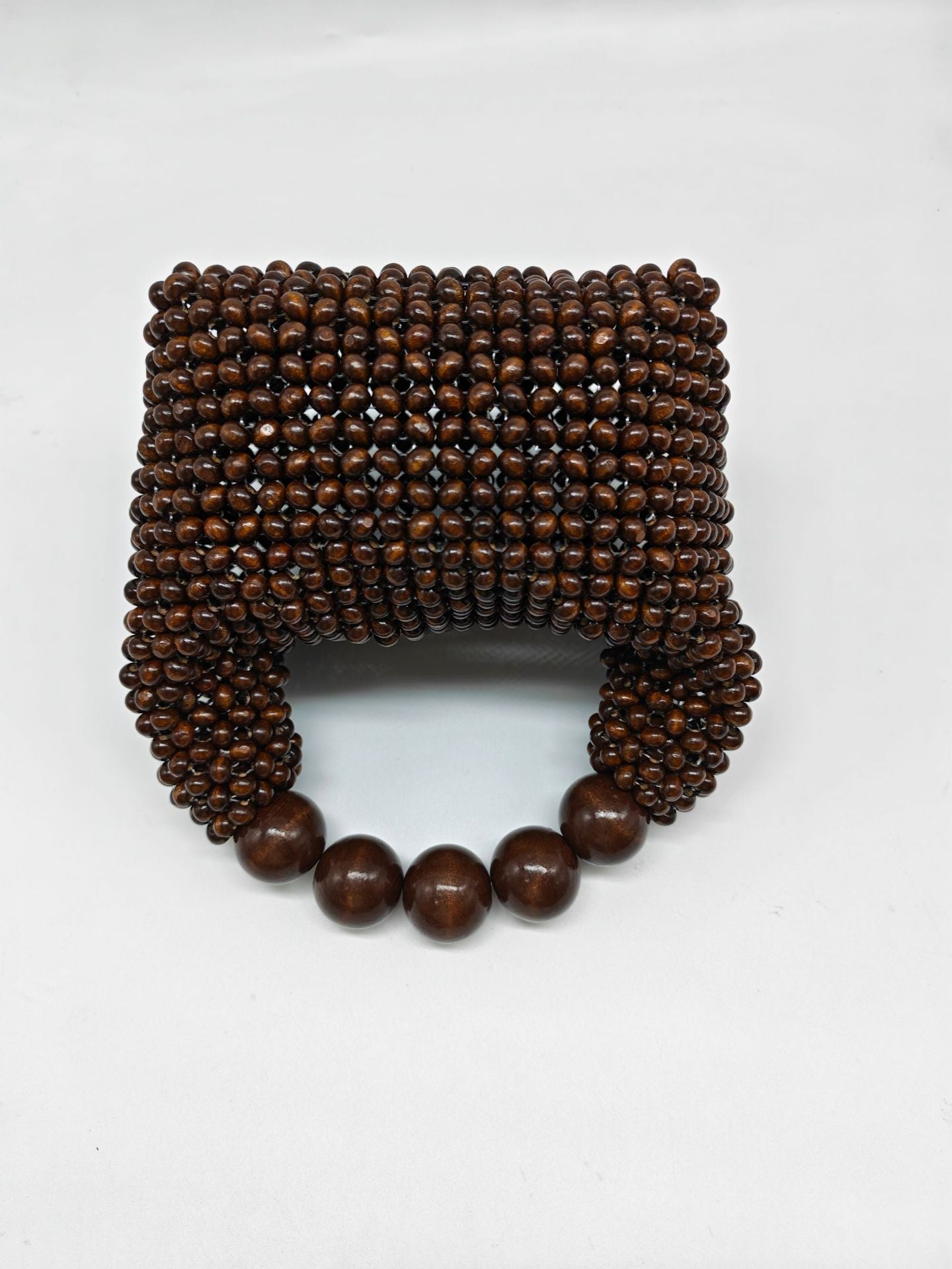 French Style Wooden Woven Beads Vintage Pearl With Women's Handbag