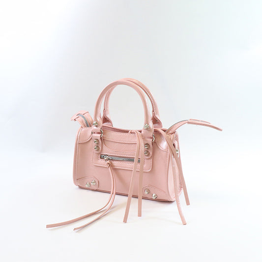 Women's Solid Color Zipper Decorations Motorcycle Sweet Cool Tote Bag