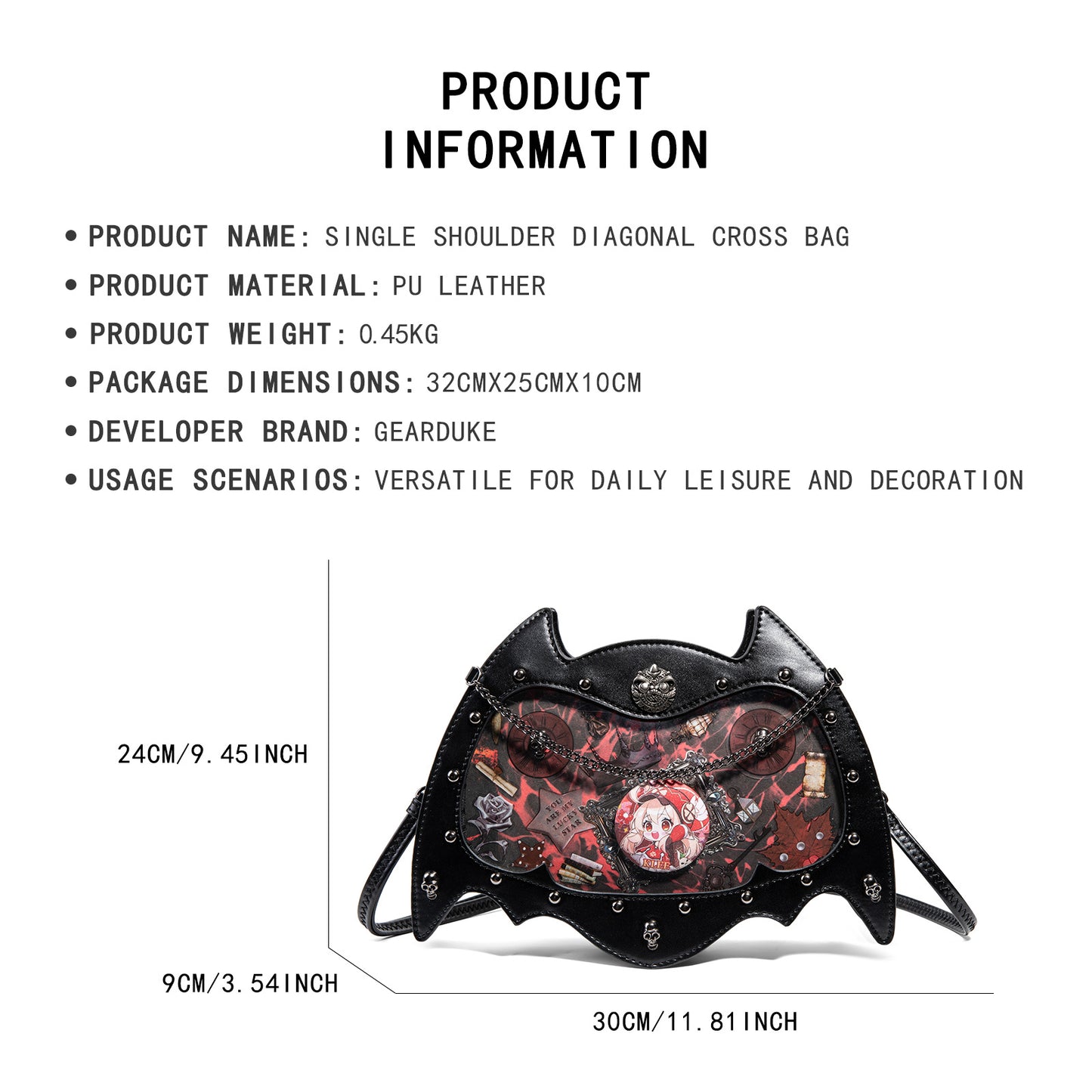 Niche Gothic Style Concert Cartoon Dark Large Capacity Bar Women's Shoulder Bag