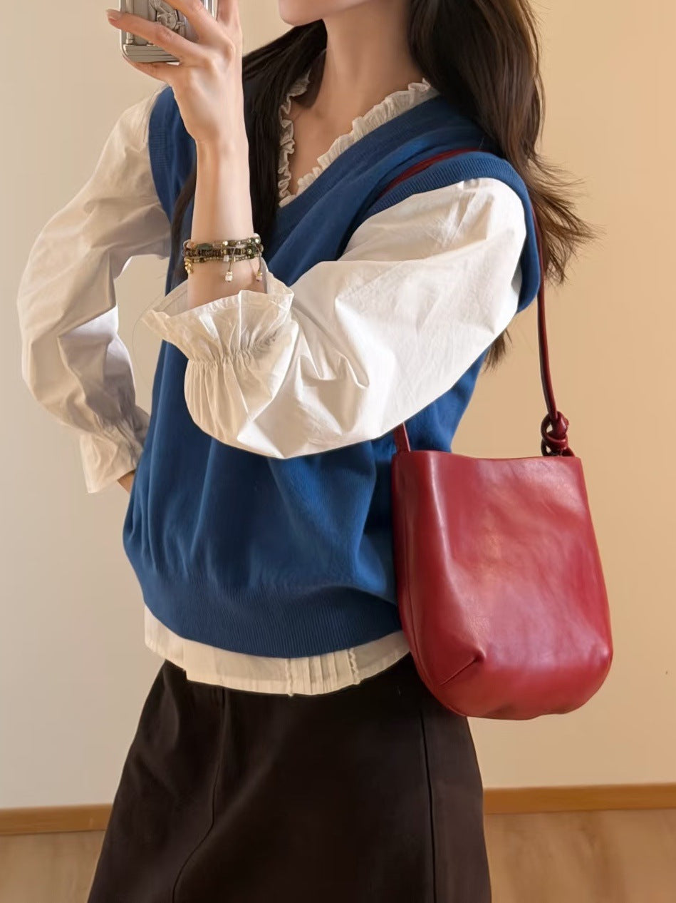 Women's Layer Cowhide Korean Style Retro Packet Genuine Leather Bags