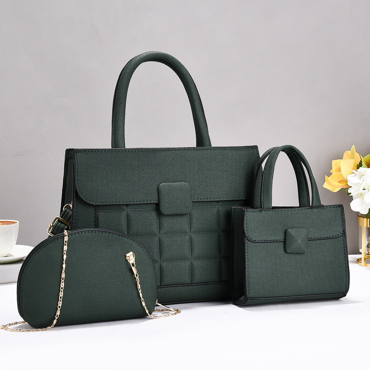 Plaid Stitching Three-piece Large Capacity Versatile Bags