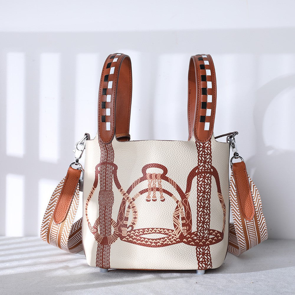 Women's First Layer Cowhide Painted Vegetable Basket Portable Genuine Bags