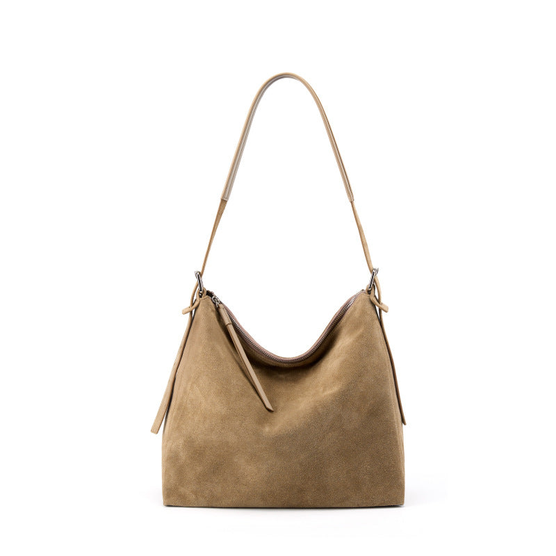 Women's Suede Large Capacity Light Luxury Commuter High-grade Underarm Top Layer Women's Shoulder Bag