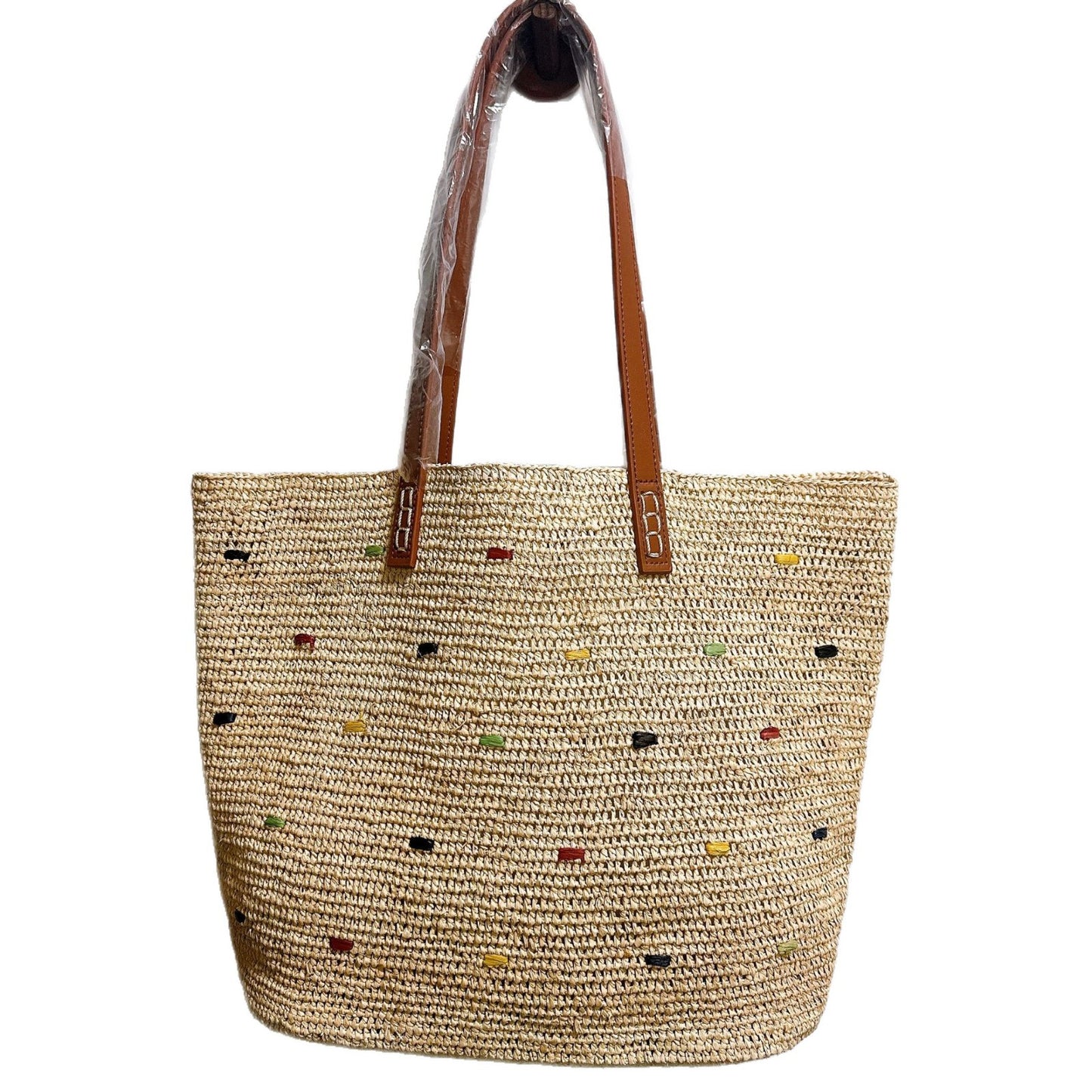 Women's Style Hand Crocheting Raffia Stitching Leather Strap Woven Seaside Women's Shoulder Bag