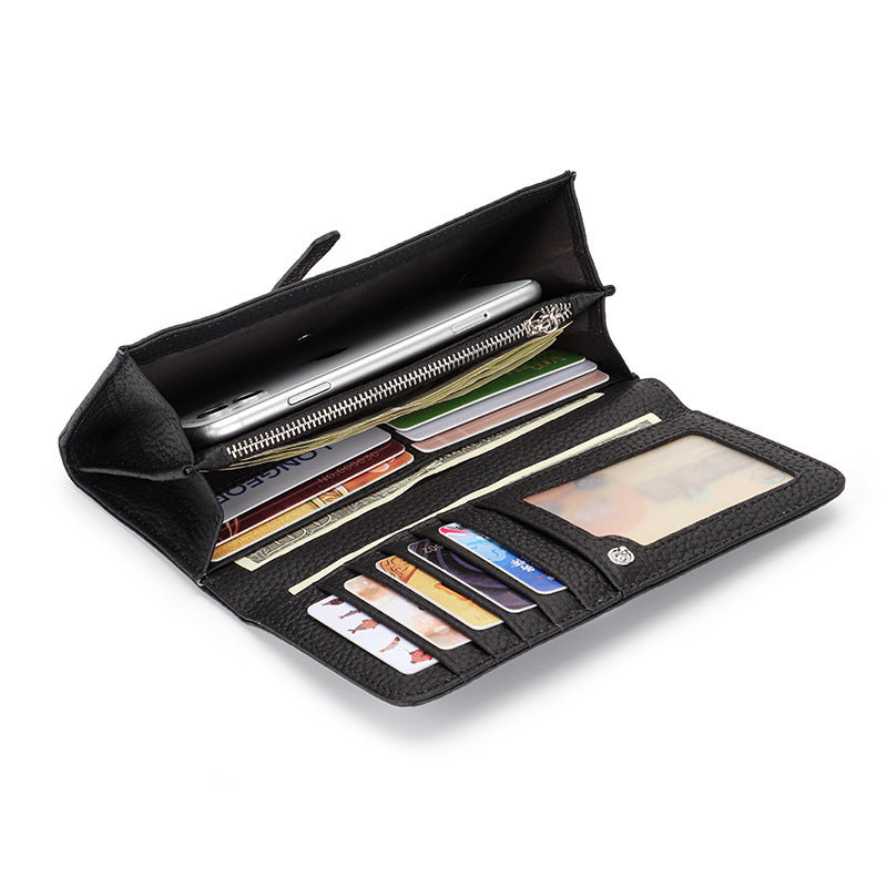 Women's Genuine Leather Folding Large Capacity Soft Cowhide Ladies Wallet
