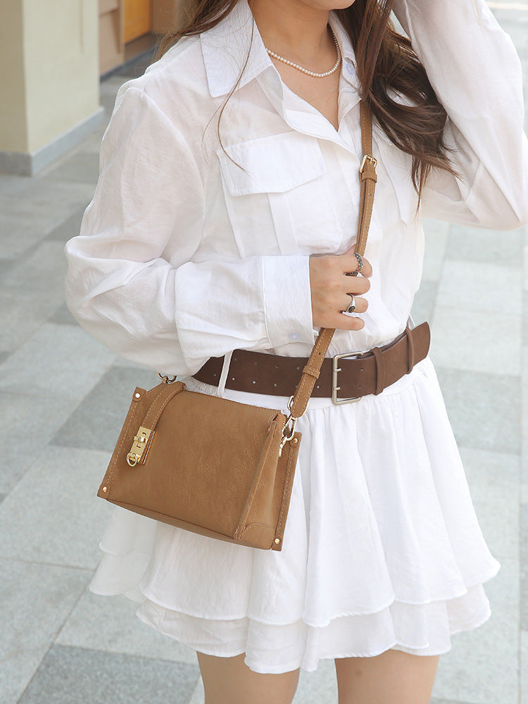 Women's Brushed Box Retro Affordable Luxury Advanced Small Square Bag
