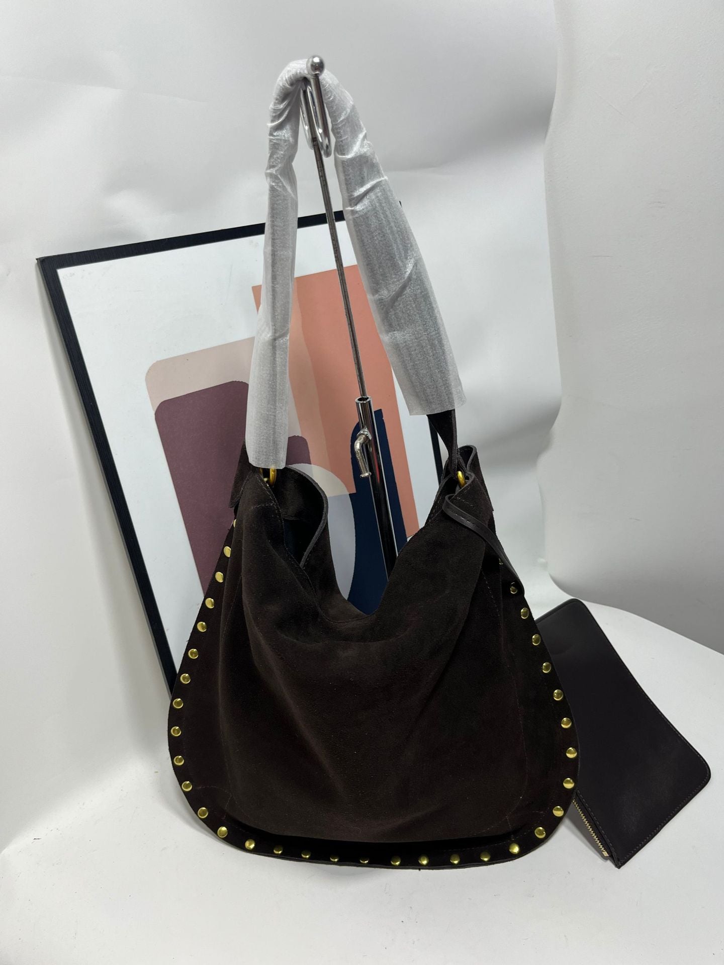 Women's Large Capacity Rivet Saddle Vintage Frosted Suede Women's Shoulder Bag