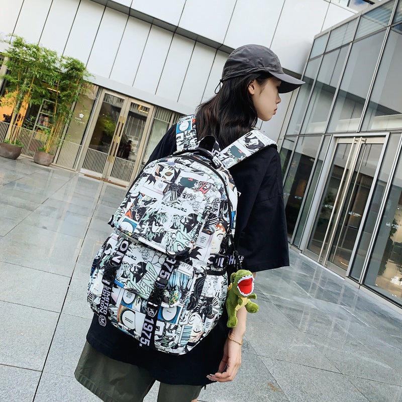 Men's Korean Cartoon Letter Large Capacity Junior Campus Backpacks