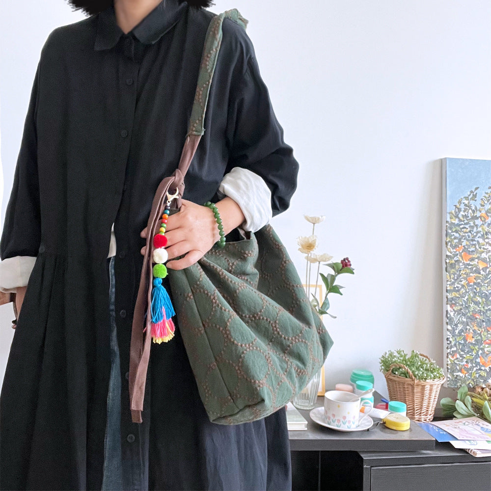 Medium Ming Style Tambourine Flower Linen Embroidered Women's Messenger Bag