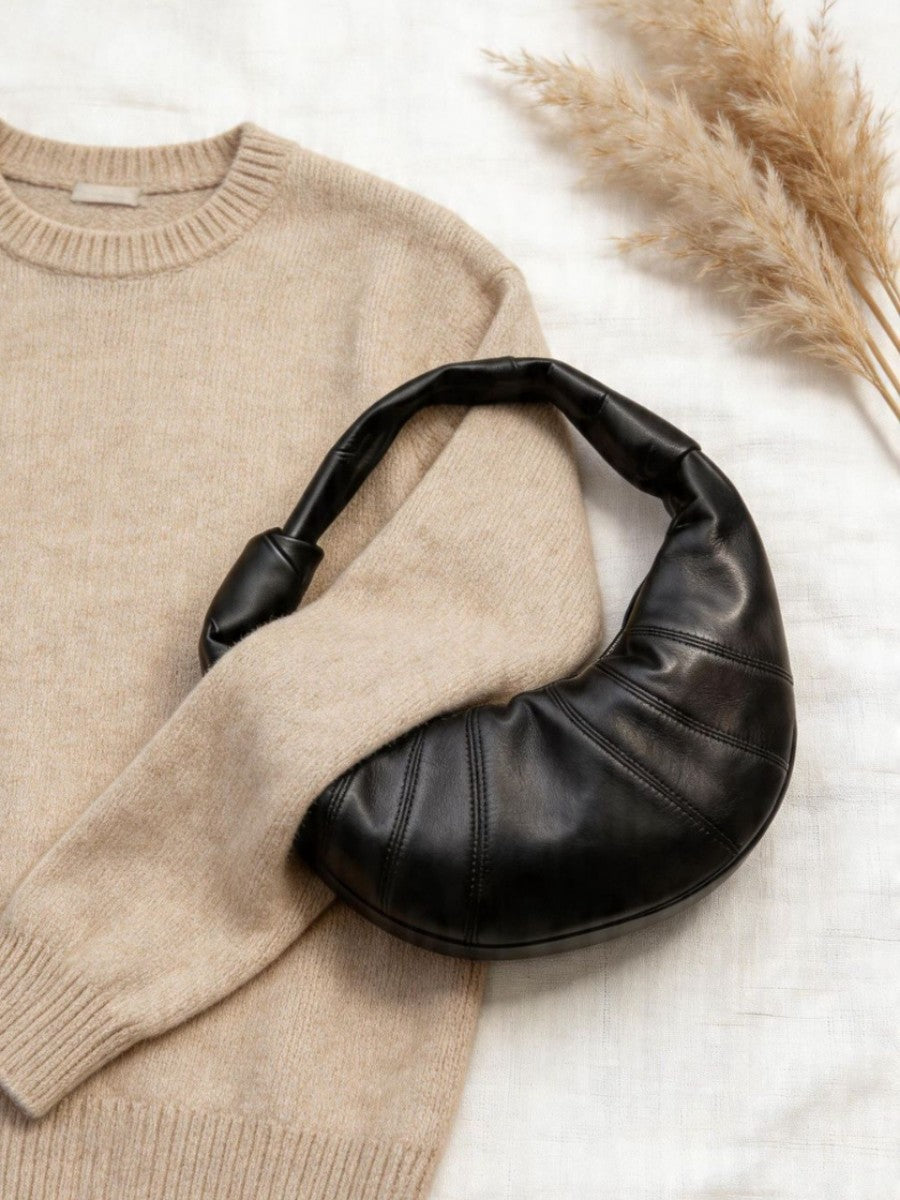 Women's First Layer Sheepskin Lazy Feeling Croissant Genuine Leather Women's Shoulder Bag