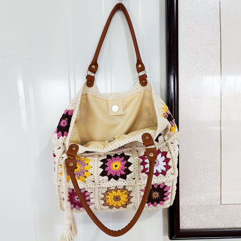 Cotton String Woven Contrast Color Sunflower Bags