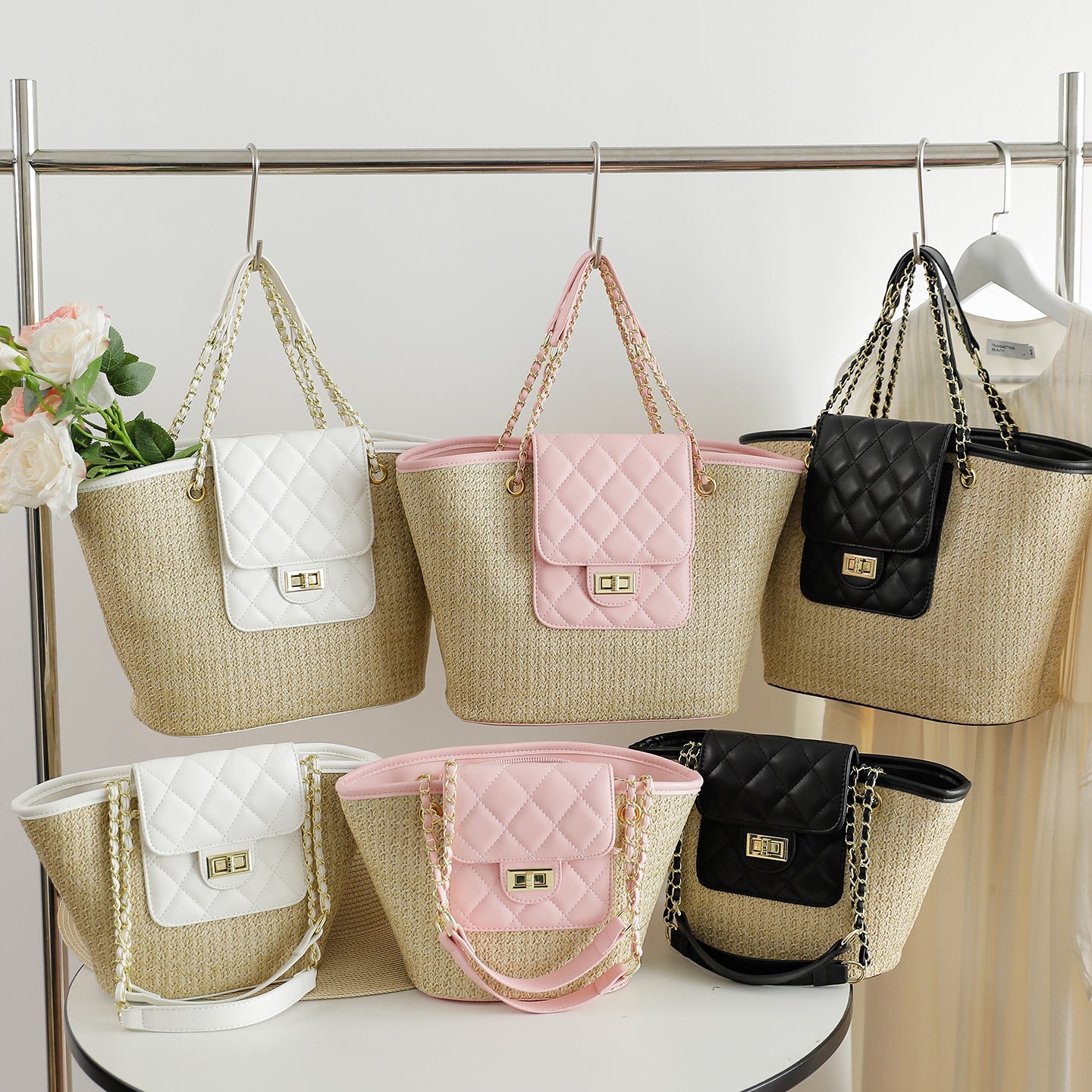 Women's Classic Style Straw Chain Underarm Commuter Shoulder Bags