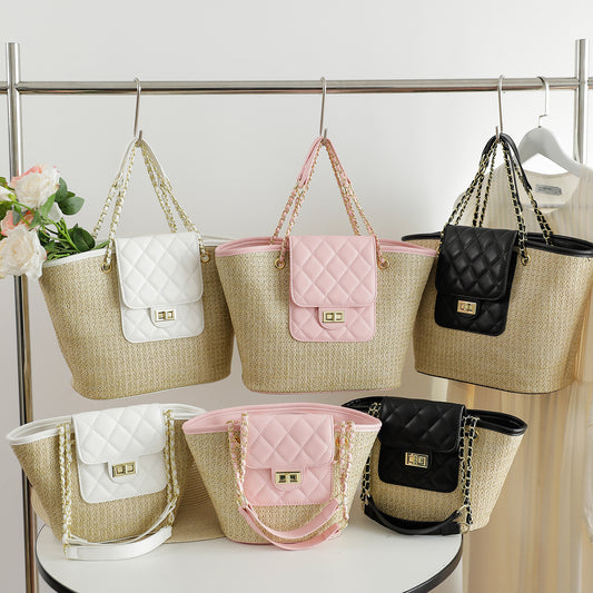 Women's Classic Style Straw Chain Underarm Commuter Shoulder Bags