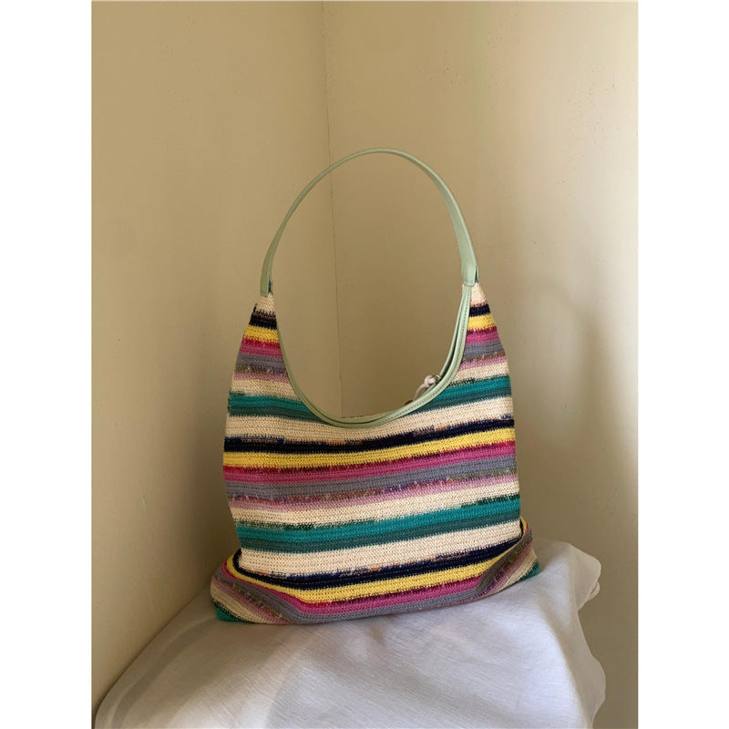 Rainbow Beach Holiday Woven Female Summer Large Capacity Tote Bag