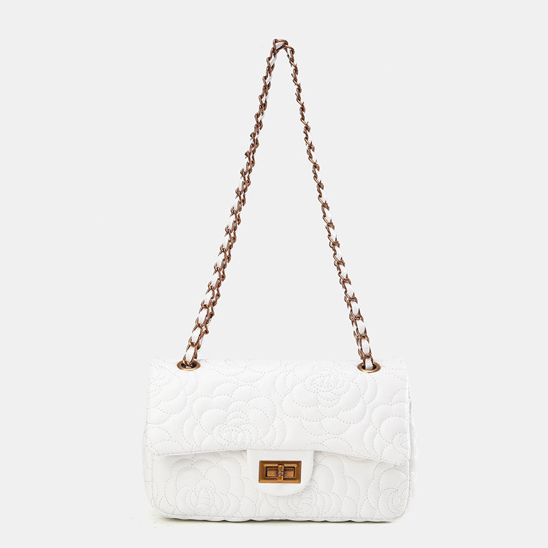 Women's Classic Style Camellia Textured Western Chain Women's Shoulder Bag