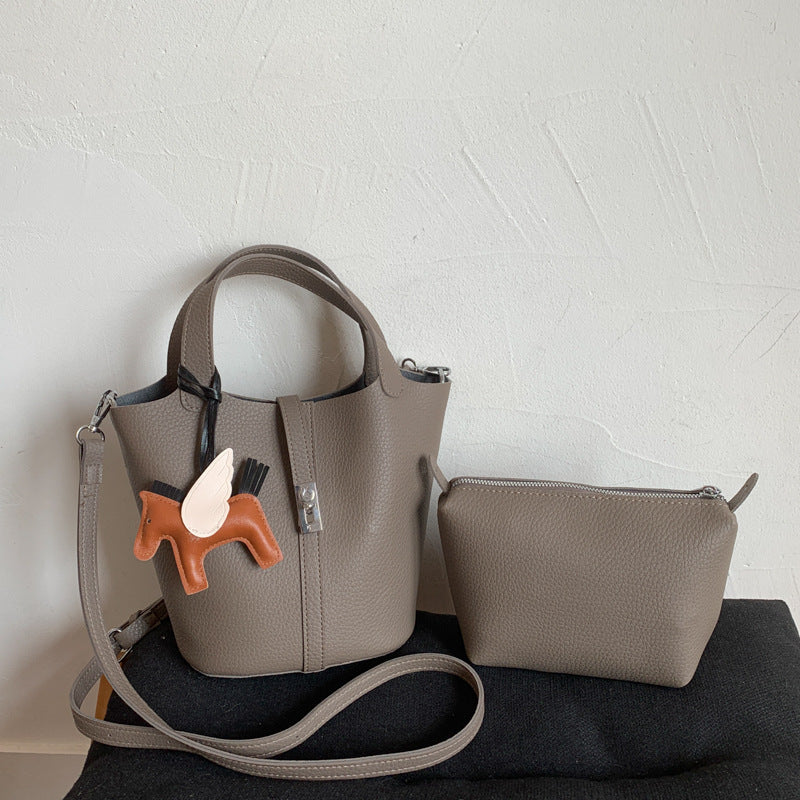 Women's Lychee Pattern Soft Leather Vegetable Basket Women's Messenger Bag
