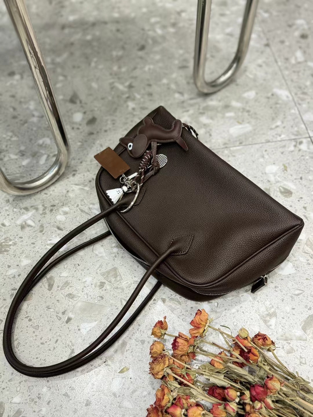 Women's Capacity Bowling Genuine Leather Underarm Boston Women's Shoulder Bag
