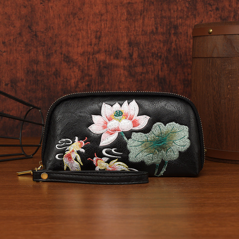 Style National Fashion Double Layer Mobile Change Embroidery Women's Clutch