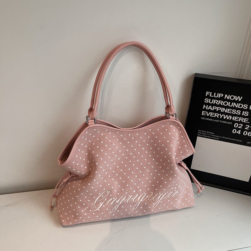 Women's Suede Polka Dot Stitching Drawstring Large Women's Messenger Bag
