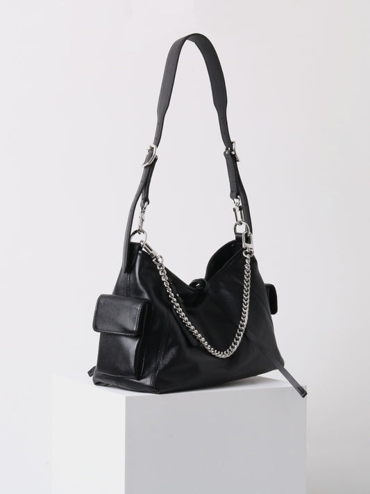 Women's Soft Motorcycle First Layer Cowhide Leather Women's Shoulder Bag