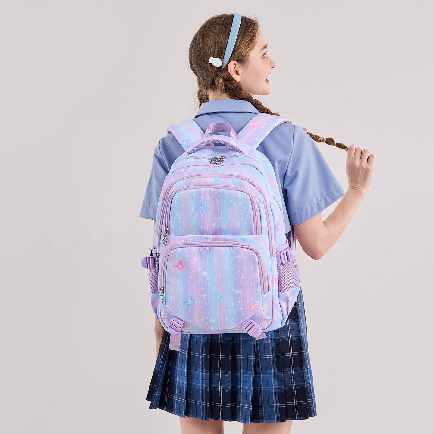 Large Capacity Burden Reduction Spine Protection Campus Butterfly Printed Three-piece Primary School Bag