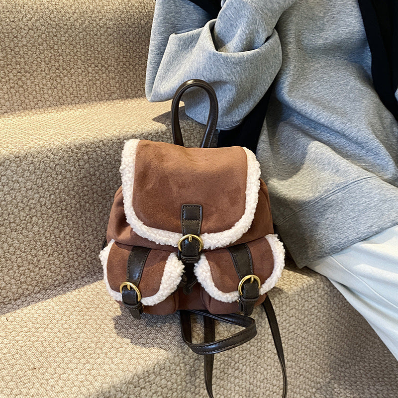 Fashionable Vintage Lamb Wool Veet Niche Advanced Women's Messenger Bag
