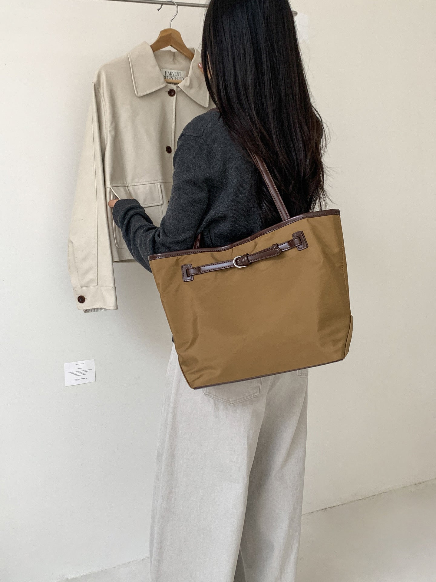 Korean Lightweight Idle Style Waterproof Nylon Canvas Stitching Commuter Shoulder Bags