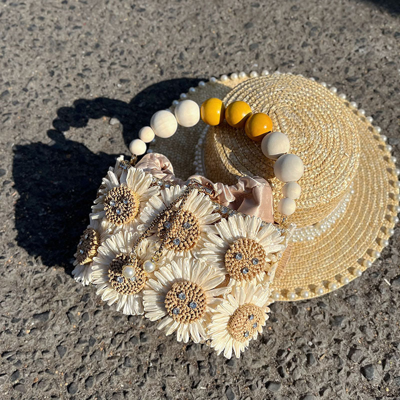 Sunflower Bird Cage Hand-woven Shiny Rhinestone Beaded Chain Vegetable Basket Women's Handbag