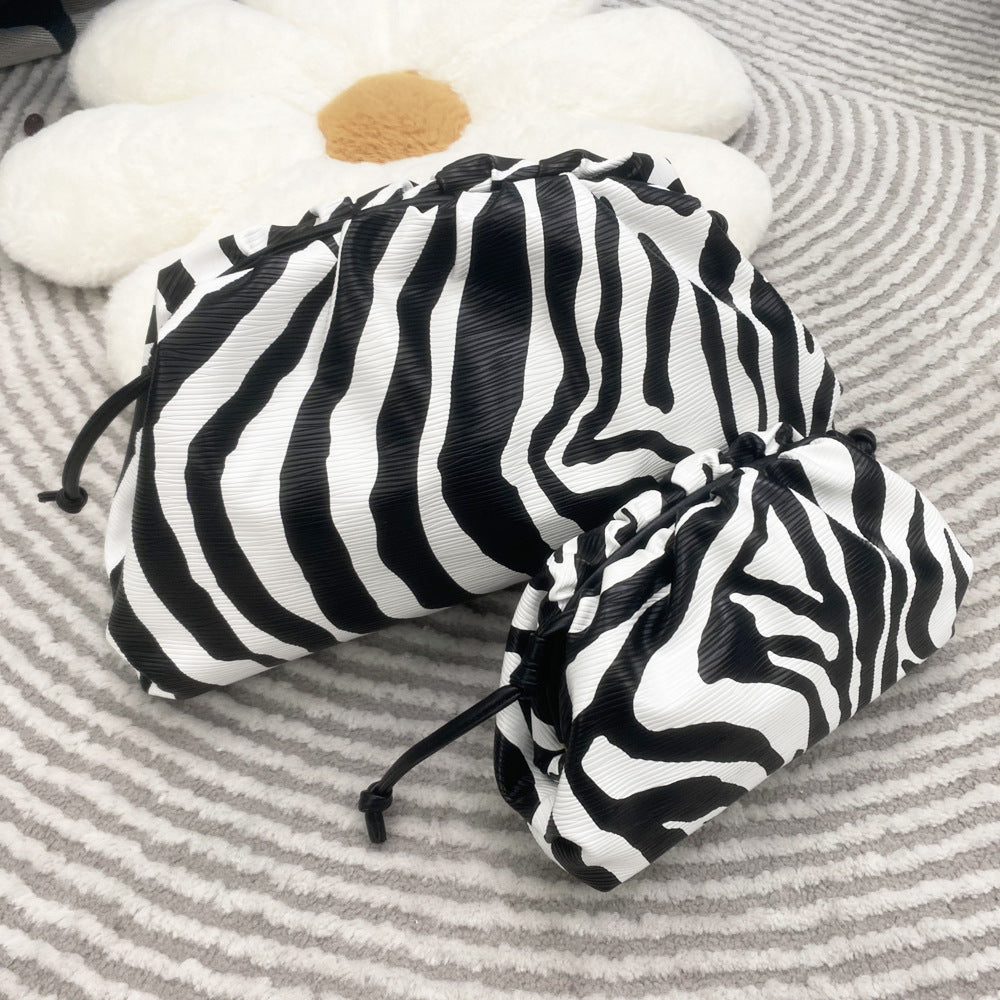 Women's Clutch Lady's Zebra Pattern Clip Cloud Shoulder Bags