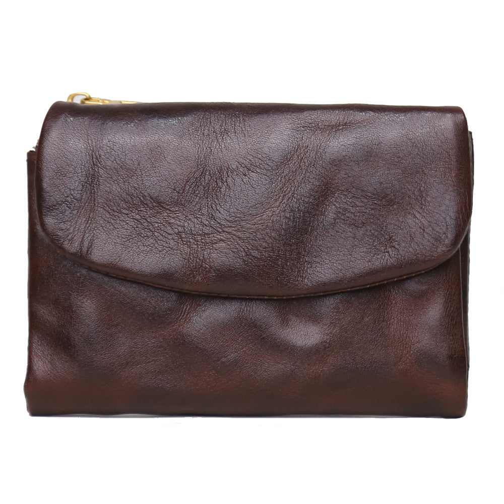 Women's & Men's First Layer Cowhide Genuine Leather Large Capacity Retro Fashion Three Men's Wallet