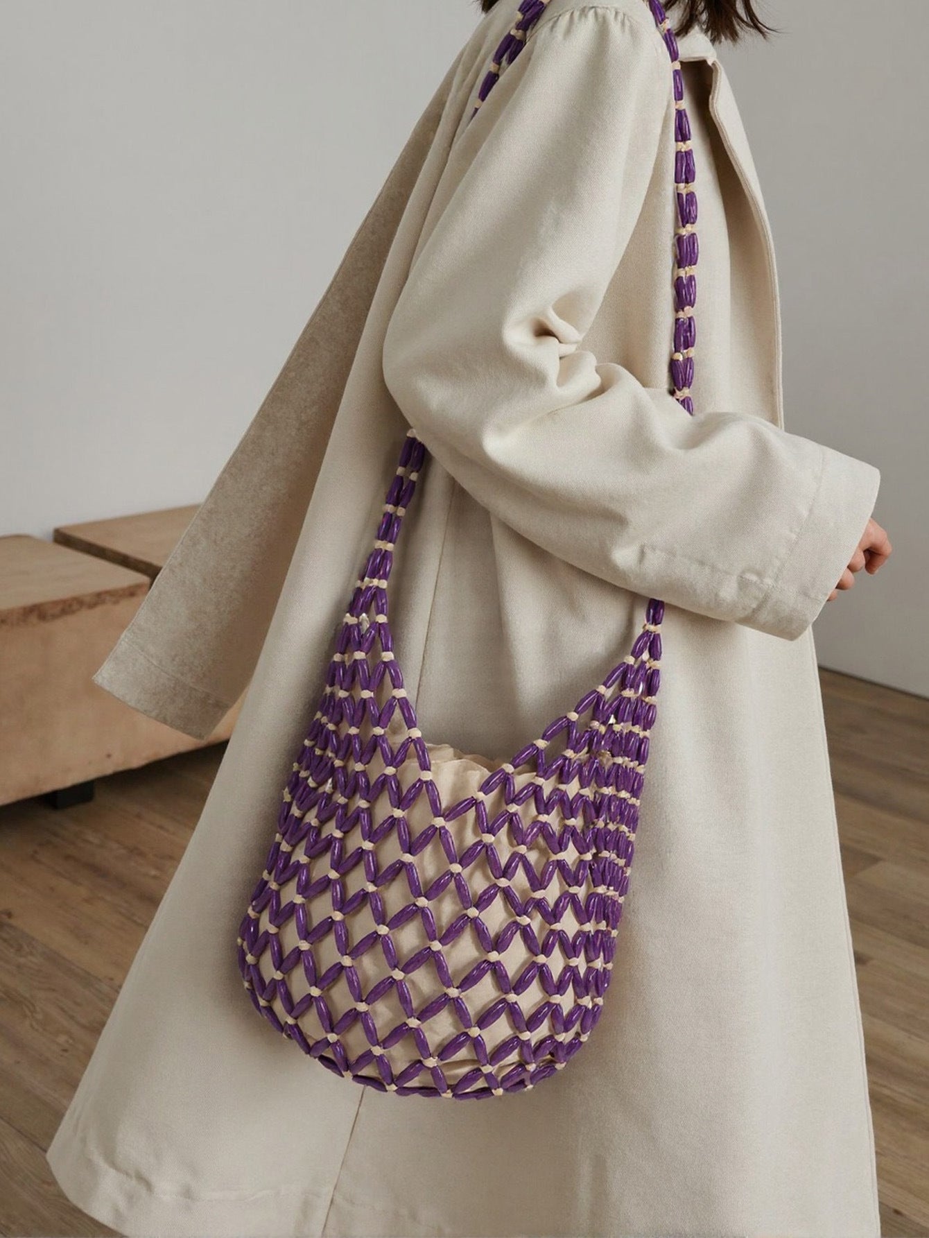 Summer Fashion Design Style Handmade Beaded Weaving Hollow Women's Shoulder Bag