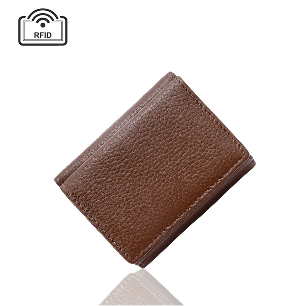 Women's Genuine Leather Big Litchi Pattern Three Fold Short Type Change Ladies Wallet