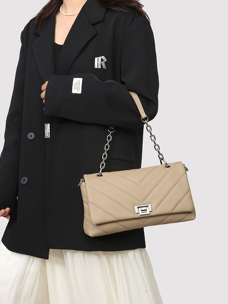 First Layer Cowhide Classic Style Rhombic Chain Bags