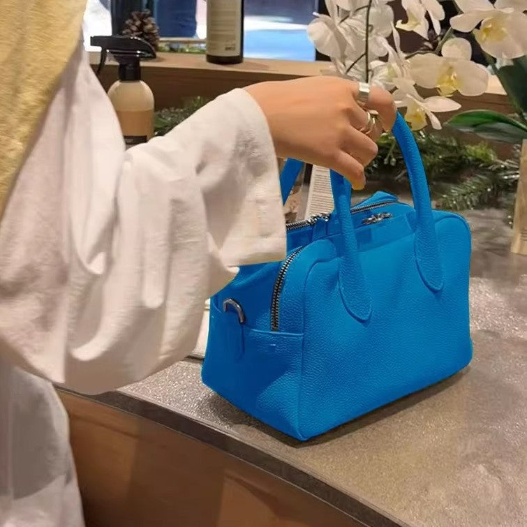 Blue High-grade Portable Boston Toast Large Capacity Women's Handbag