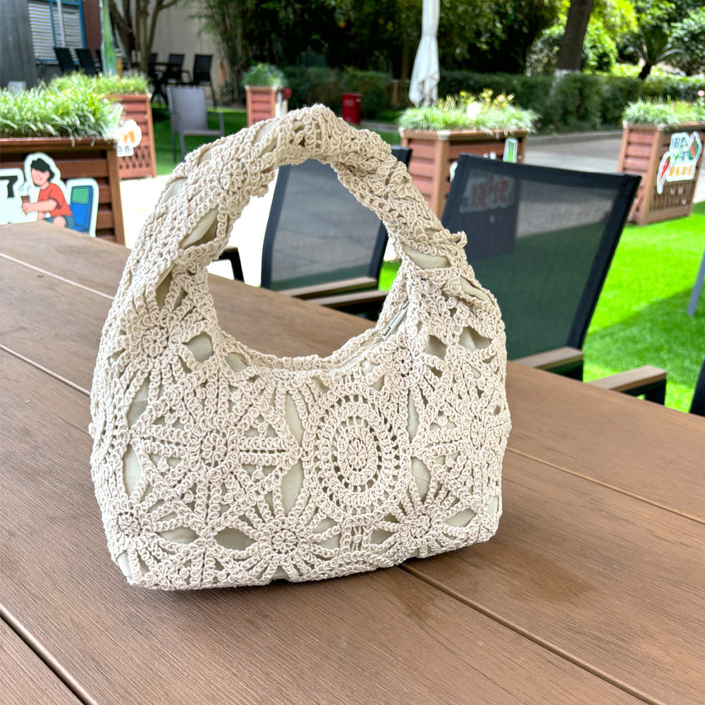 Lace Hollow Vacation Style Underarm Pattern Macaron Color Handmade Crochet Shoulder Bags