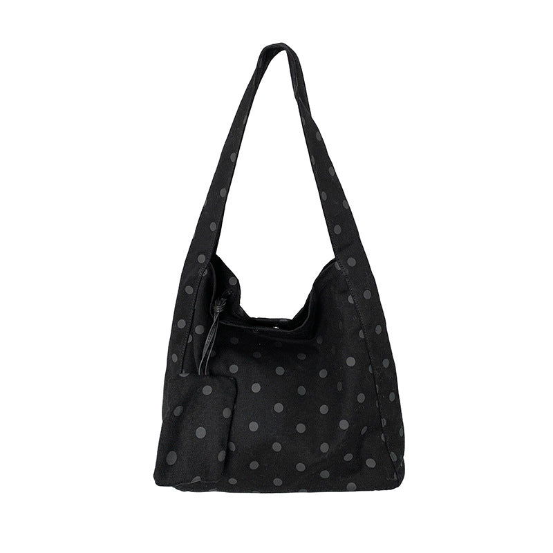 Fashion College Canvas Temperament Artistic Polka Dot Large Capacity Shoulder Bags