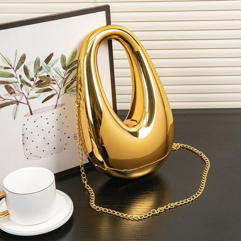 Underarm Oval Hardshell Banquet Metal Chain Dinner Bag