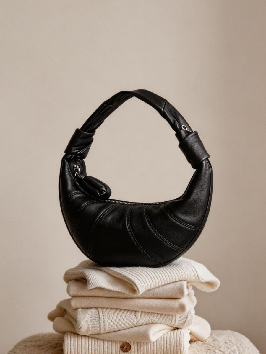 Women's First Layer Sheepskin Lazy Feeling Croissant Genuine Leather Women's Shoulder Bag