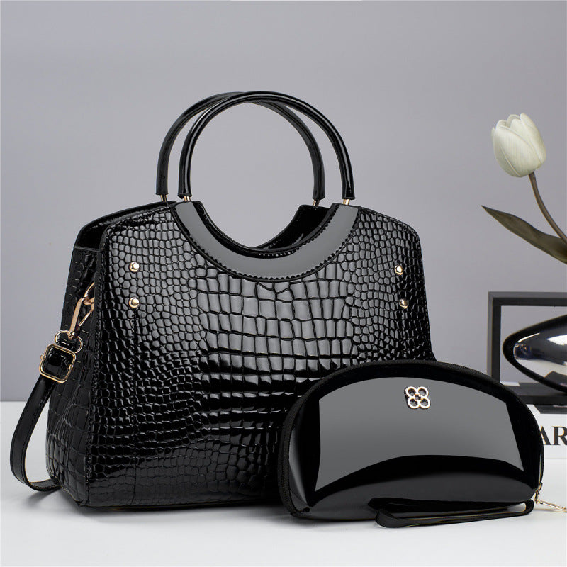 Women's Snake Pattern Mother Bright Leather Fashion Women's Handbag